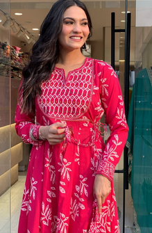 Red Angrakha Style Anarkali Kurta Set With Dupatta